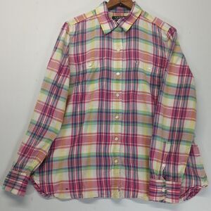 Lauren Ralph Lauren Denim Lightweight Plaid Button Up Shirt Womens Large READ